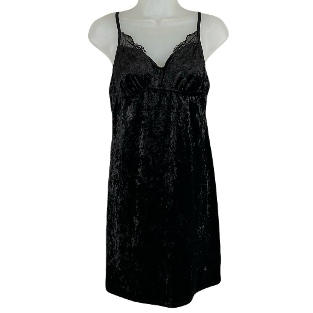 Apt 9 Y2k Babydoll Slip Dress Chemise M Crushed Velvet Whimsigoth Vamp‎ Black